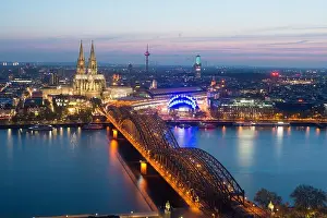 Image of Cologne with Cologne Cathedral during twilight blue hour in Germany