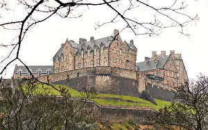 Battlements Prints: Image of Edinburgh castle in Scotland. Some noise