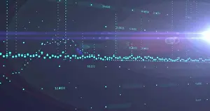 Economic Development Prints: Image of graphs, increasing numbers and lens flare against abstract background