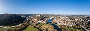 Upper Palatinate Prints: Image of an panorama aerial view with a drone of the city view of the market Kallmünz Kallmuenz in Bavaria