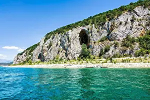 Cliffside Prints: An image of a rocky cliff at Megali Prespa Lake