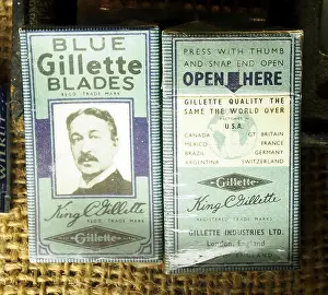 Razor Prints: This image shows a collection of Blue Gillette razor blades from Winter 1944