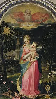 Immaculate Conception Prints: Immacolata Concezione con Gesù e Dio Padre, 1588, Francesco Vanni
