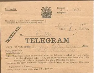 Notification Prints: Immediate Telegram form with message for recipient of telegram's arrival 1919
