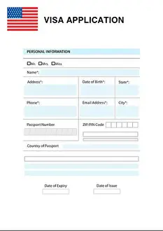 Permission Prints: Immigration to USA. Blank application visa form
