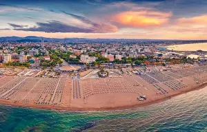 Rimini Prints: Impressive summer view from flying drone of Libera Rimini public beach