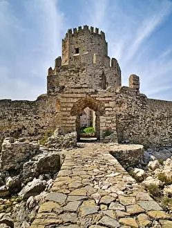 Peloponnese Prints: Impressive three-tiered watchtower in the Venetian fort castle of Methoni