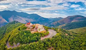 Incredible summer view from flying drone of Sanctuary of the Madonna della Civita Catholic church