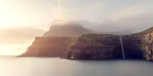 Gasadalur Prints: Incredible sunset view of Mulafossur waterfall in Gasadalur village