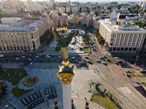Independence Square in Kyiv, Ukraine. Maidan. Aerial view