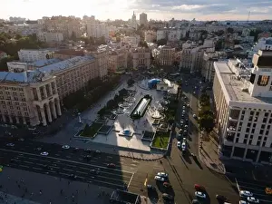 Maidan Nezalezhnosti Prints: Independence Square in Kyiv, Ukraine. Maidan. Aerial view