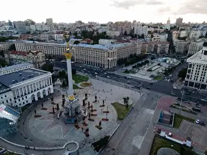 Maidan Nezalezhnosti Prints: Independence Square in Kyiv, Ukraine. Maidan. Aerial view