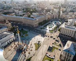 Maidan Nezalezhnosti Prints: Independence Square in Kyiv, Ukraine. Maidan. Aerial view
