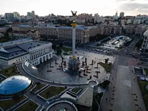 Maidan Nezalezhnosti Prints: Independence Square in Kyiv, Ukraine. Maidan. Aerial view