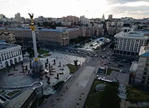Maidan Nezalezhnosti Prints: Independence Square in Kyiv, Ukraine. Maidan. Aerial view