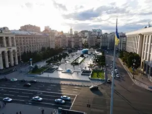 Maidan Nezalezhnosti Prints: Independence Square in Kyiv, Ukraine. Maidan. Aerial view
