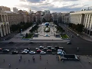 Maidan Nezalezhnosti Prints: Independence Square in Kyiv, Ukraine. Maidan. Aerial view
