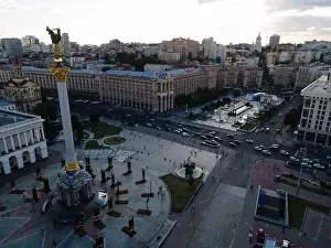 Maidan Nezalezhnosti Prints: Independence Square in Kyiv, Ukraine. Maidan. Aerial view