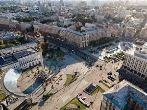 Maidan Nezalezhnosti Prints: Independence Square in Kyiv, Ukraine. Maidan. Aerial view