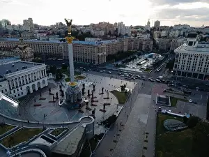 Maidan Nezalezhnosti Prints: Independence Square in Kyiv, Ukraine. Maidan. Aerial view