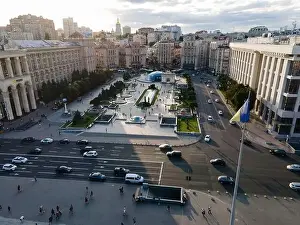 Maidan Nezalezhnosti Prints: Independence Square in Kyiv, Ukraine. Maidan. Aerial view