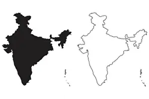 Scalable Prints: India Country Map. Black silhouette and outline isolated on white background. EPS Vector