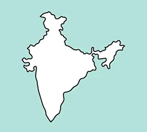 India Map Prints: India Country Outline Map Asia Minimal Illustration World Nation Geographic Drawing