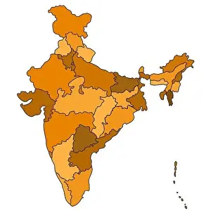 India Country States Outline Map Isolated Illustration Travel Culture Geography Background