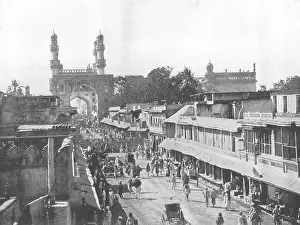 Hyderabad Prints: INDIA. Hyderabad- The Chief Street, Showing the Char Minar 1895 old print