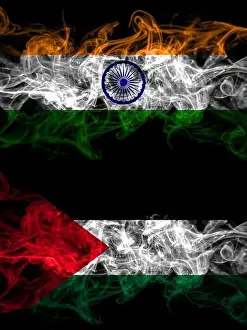 Palestinian Prints: India, Indian vs Palestine, Palestinian smoky mystic flags placed side by side