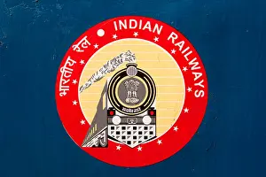 Backpacking Prints: India, Kerala, Kollam, Railway Station, Indian Railways badge on train carriage panel