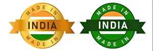 Origin Prints: Made in India label stamp for product manufactured by Indian company seal golden ribbon and flag