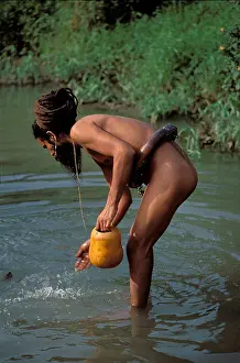 Kumbh Mela Prints: India, Maharashtra State, Nasik, Kumbh Mela, Hindu pilgrimage, Kathia Baba bathing