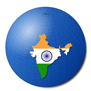 Spherical Prints: India map flag on abstract globe illustration