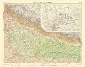 John Bartholomew Prints: India plains. Uttar Pradesh & Nepal. Mount Everest inset. TIMES 1959 old map