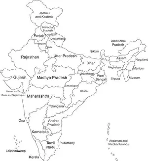 India political map with name labels. Perfect for business concepts, backgrounds, backdrop, poster, sticker, banner, label, chart and wallpaper