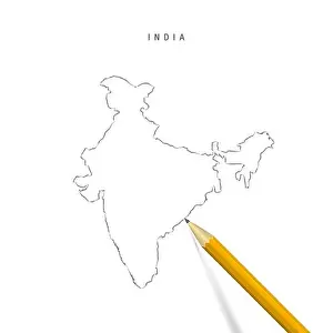 Back To School Prints: India sketch outline map isolated on white background