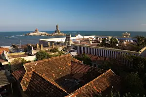 Tamil Nadu Prints: India Tamil Nadu Kanyakumari View of the Kumari Amman temple Vivekananda memorial