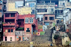 Tower Block Prints: India. Varanasi Benares Uttar Pradesh. A ghat of the river Ganges