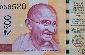 Gandhi Prints: A detail of an Indian 200 Rupee bank note