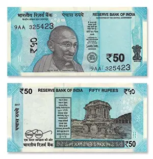 Indian 50 rupee paper currency new note front and back side design isolated on white background