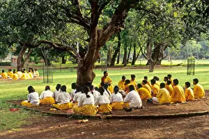 Teachers Prints: Indian children studying under mango tree in shanti niketan Shantiniketan garden bolpur birbhum calcutta kolkata west