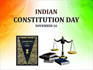 Indian Constitution Day greeting graphic with the Constitution of India cover