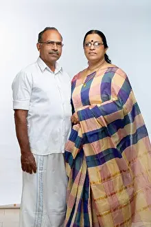Couple Relationship Prints: Indian couples, portrait of happy indian senior couples isolated on white background