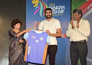 Teams Prints: Former Indian cricket player Kapil Dev during the announcement of Indian Dream Team for 2016 Kabaddi World Cup