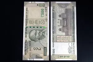 Indian currency. 500 rupee note. Five hundred rupee Indian currency isolated on black background