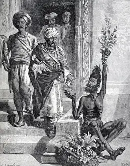 Begging Prints: Indian Fakir, Saddhu & Beggar Pretends to Grow Plant in his Palm India