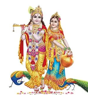 Hindu Festival Prints: Indian God Radhakrishna, Lord Krishna, Indian Mythological Images