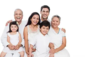 Senior Prints: indian group Joint Family sitting enjoy