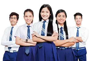 Groups Or Crowds Prints: Indian Group Teenagers School Students Friends Arms Crossed Standing Together